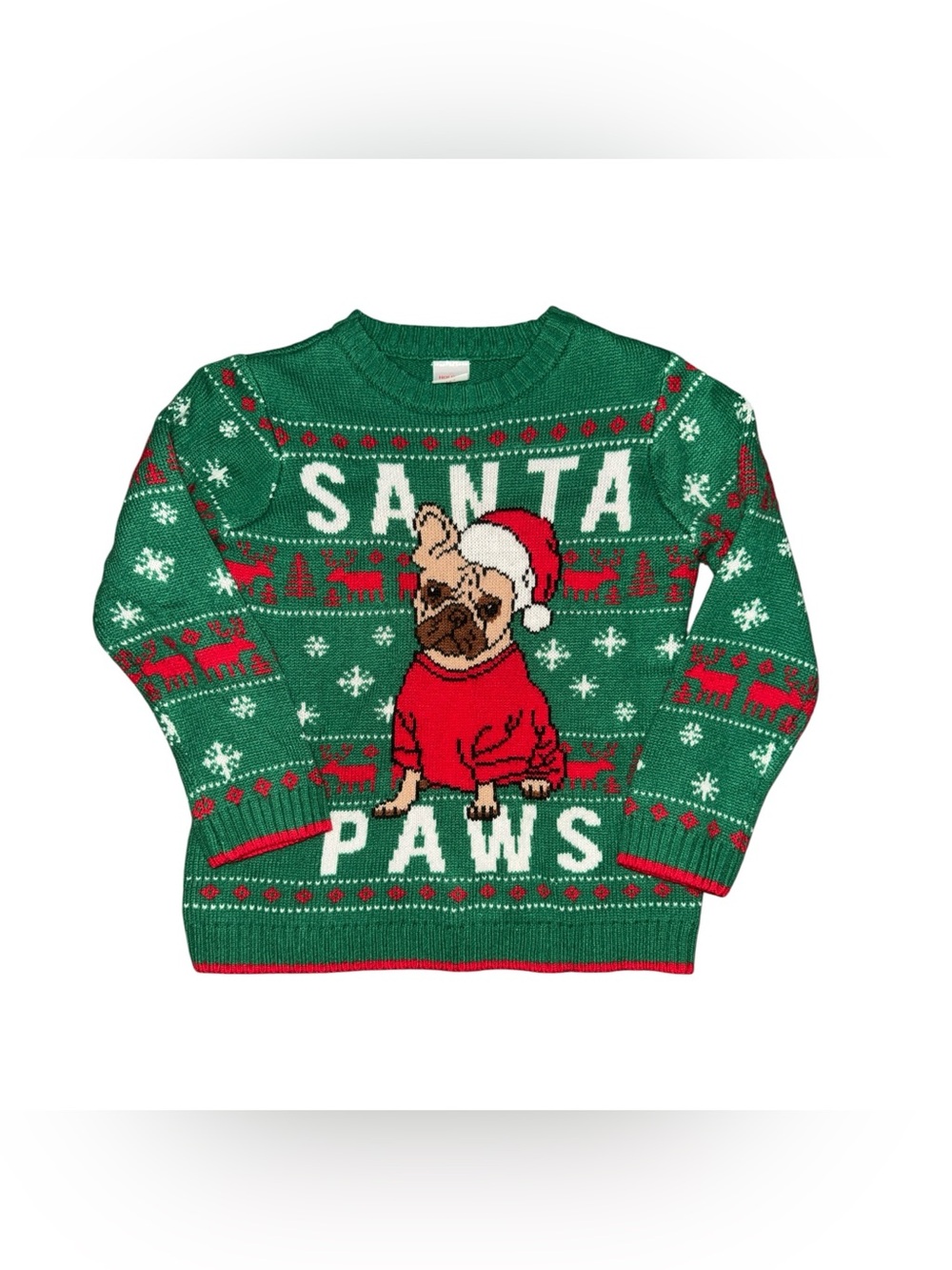 Holiday Time Green & Red Festive French Bulldog Knit Christmas Sweater Frenchie